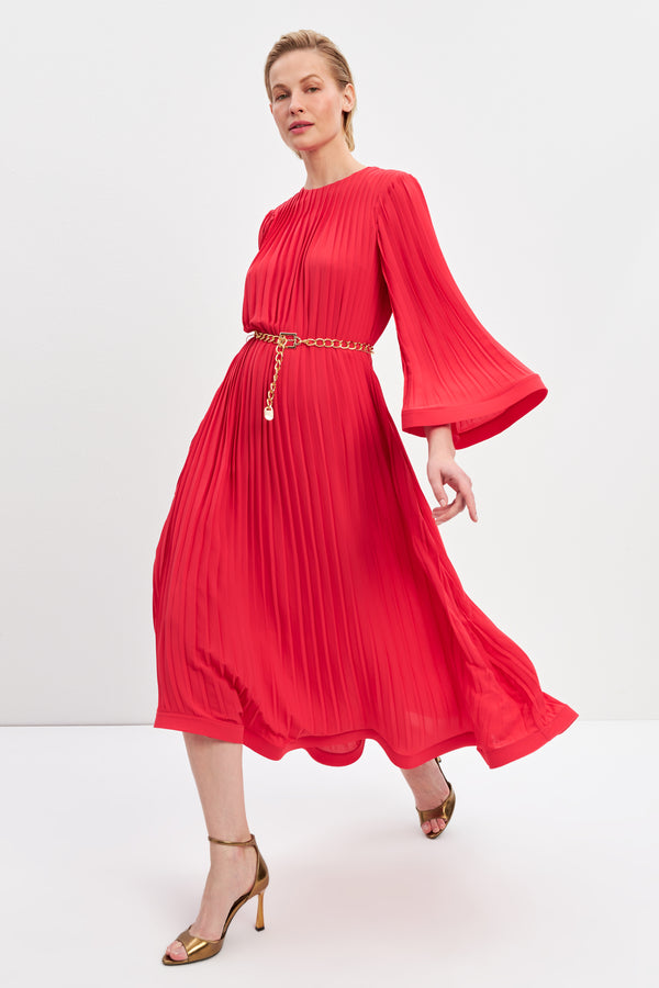 Setre Pleat Detailed Belted Dress Red
