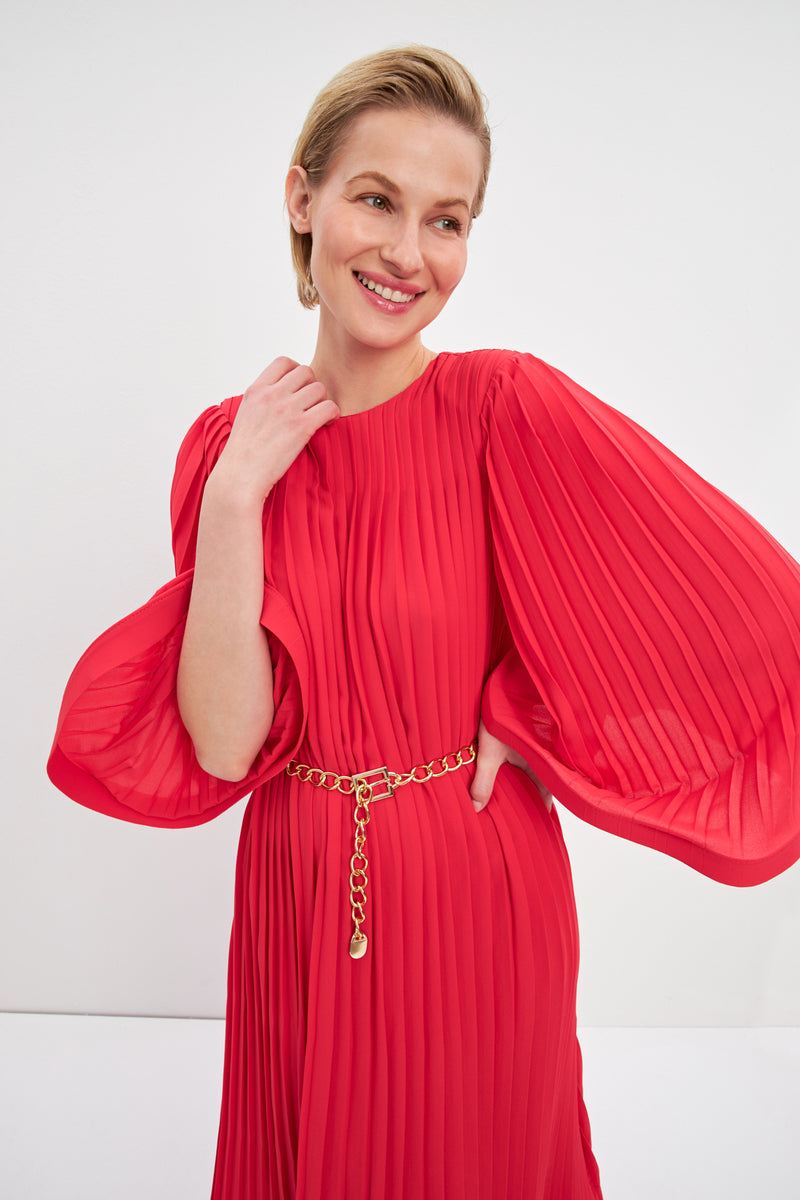 Setre Pleat Detailed Belted Dress Red