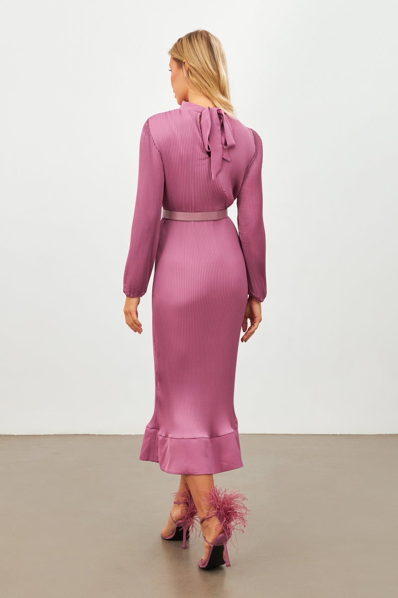Setre Long Sleeve Pleated Midi Dress Lilac