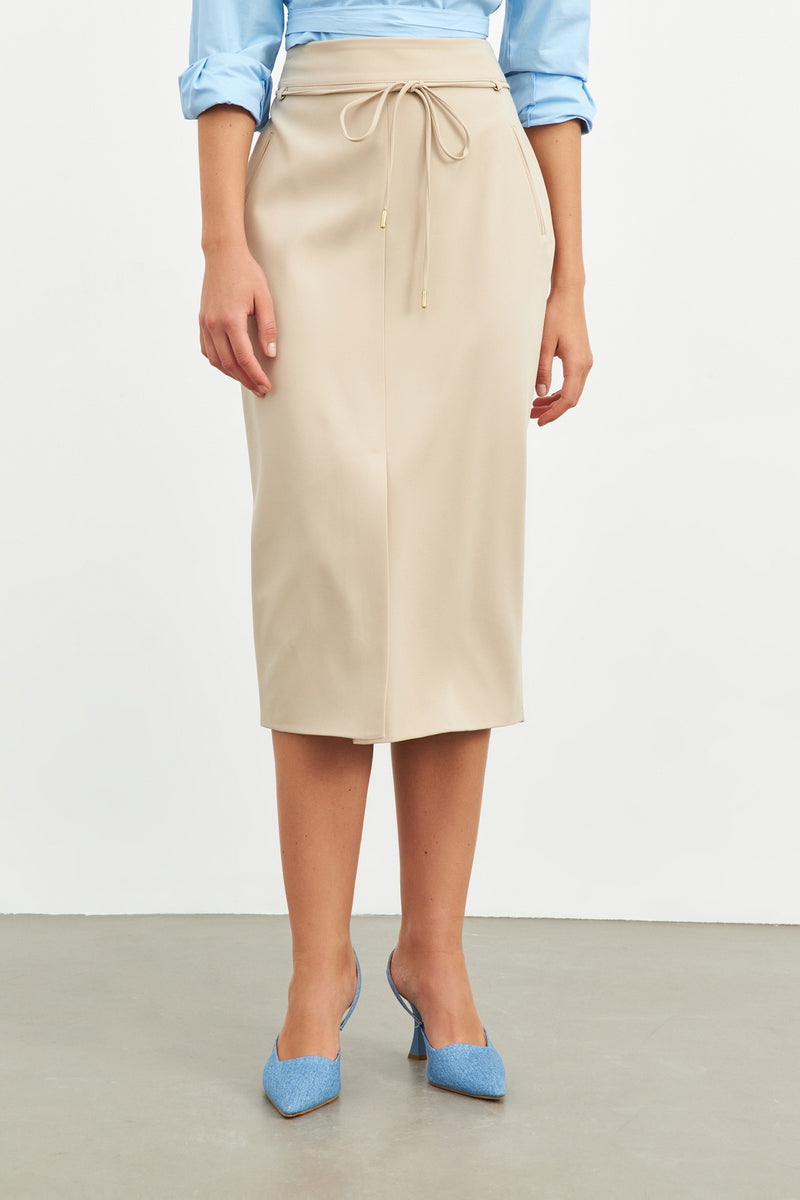 Setre Belted Rope Detail Pencil Skirts Beige