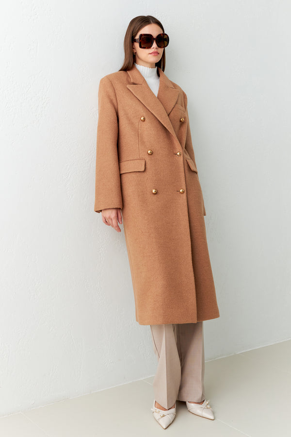 Setre Midi Coat With Pocket And Button Detail Camel