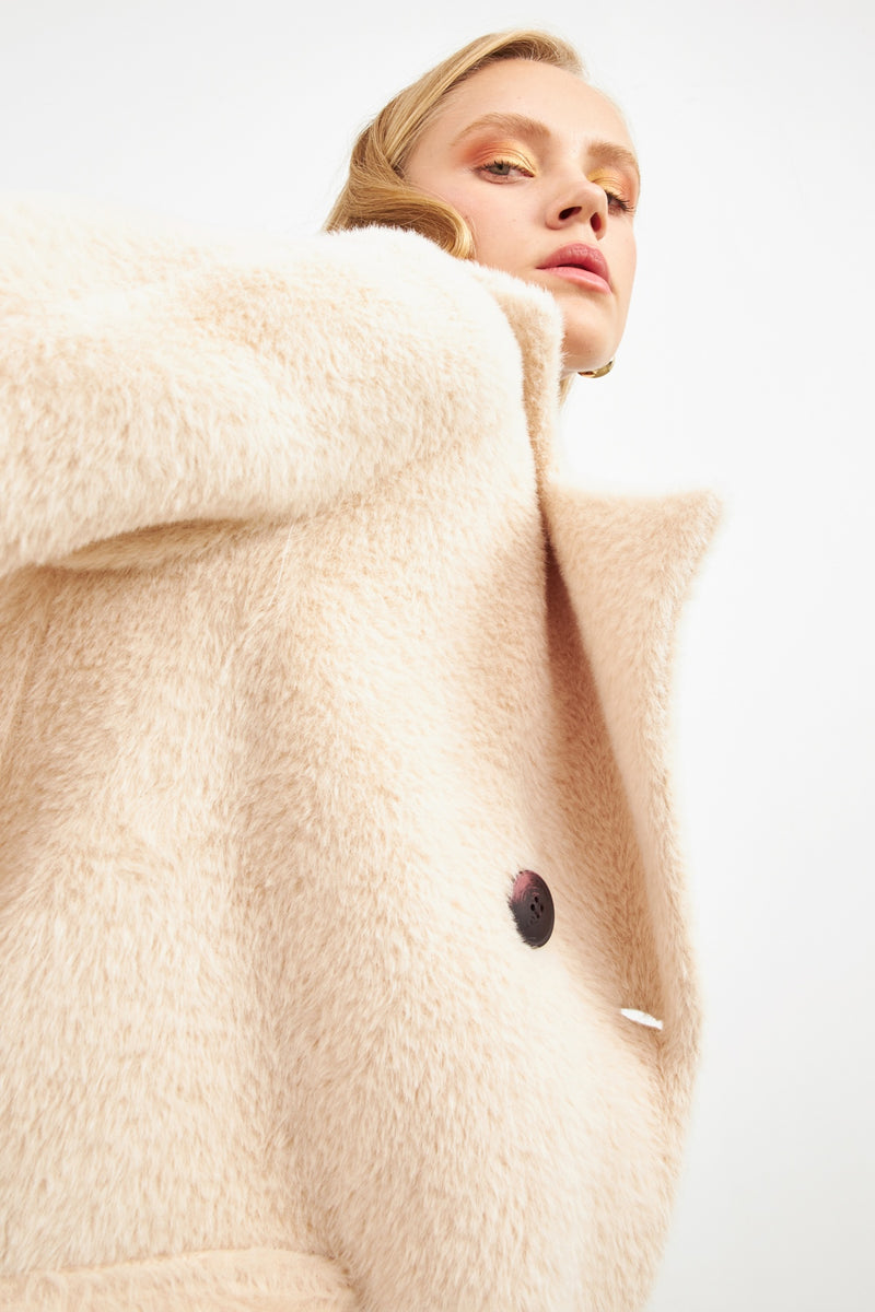 Setre Double-Breasted Fur Coat Beige