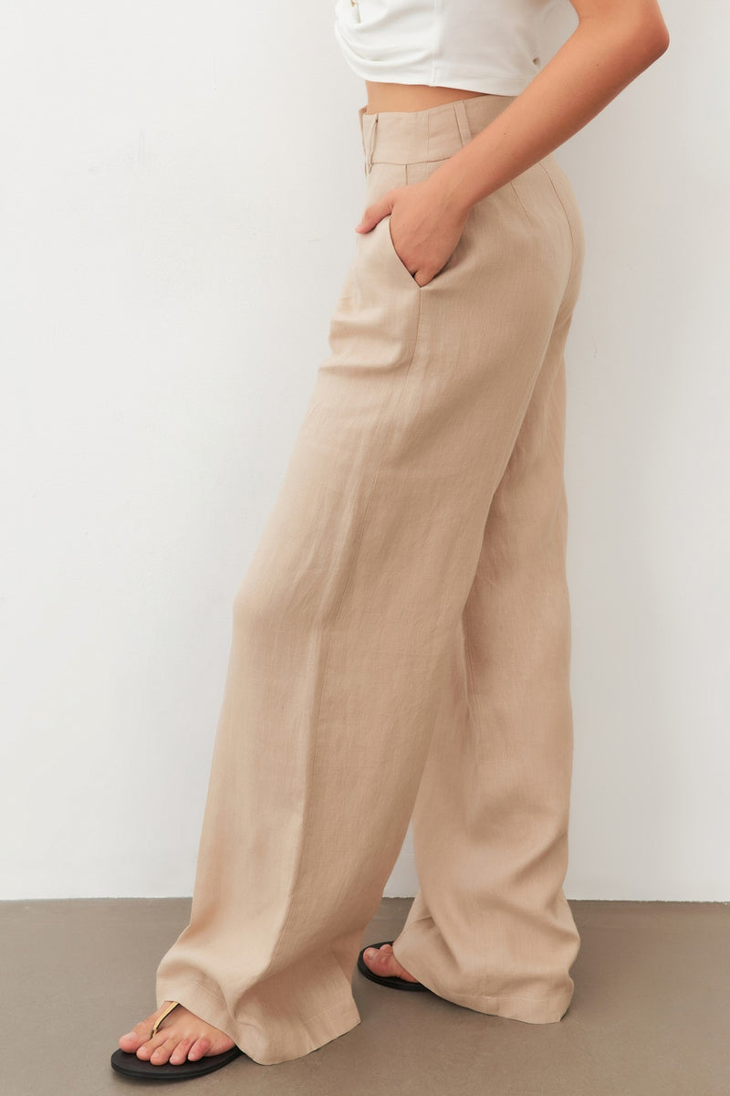 Setre Pleat Detailed Linen Trousers Beige
