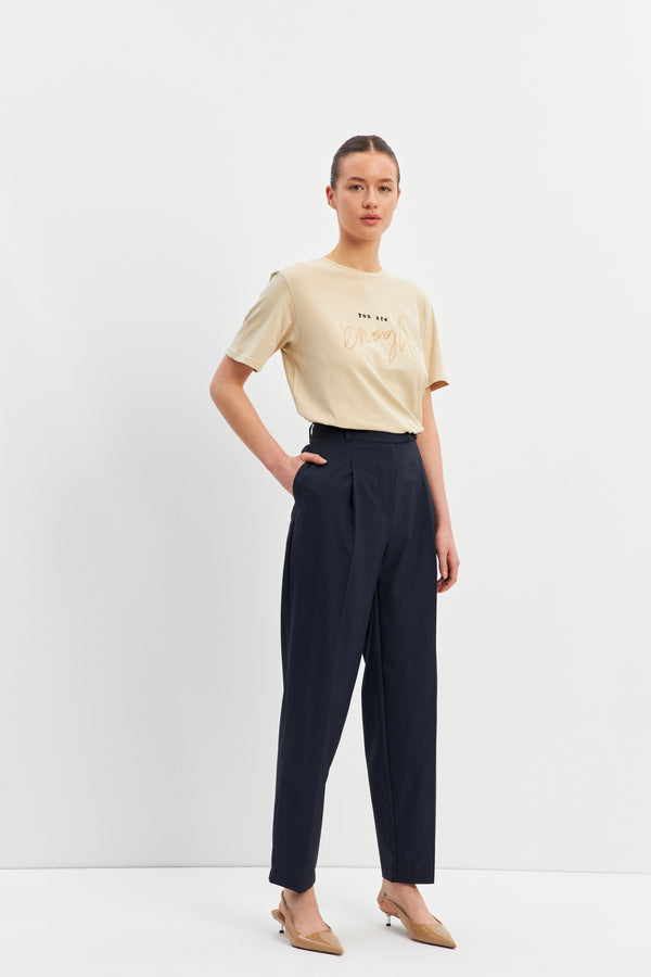 Setre High-Waisted Pleated Slim-Fit Pants Navy