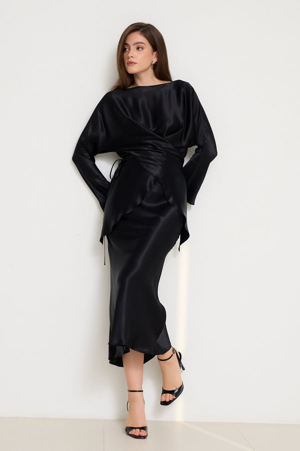 Setre Tie-Waist Detailed Long Sleeve Blouse Black