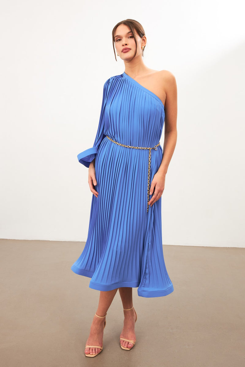 Setre One-Shoulder Ruched Detail Loose-Fit Dress Blue