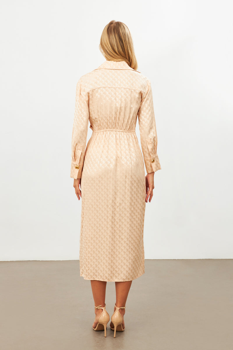 Setre Patterned Wrap Detail Midi Dress Beige