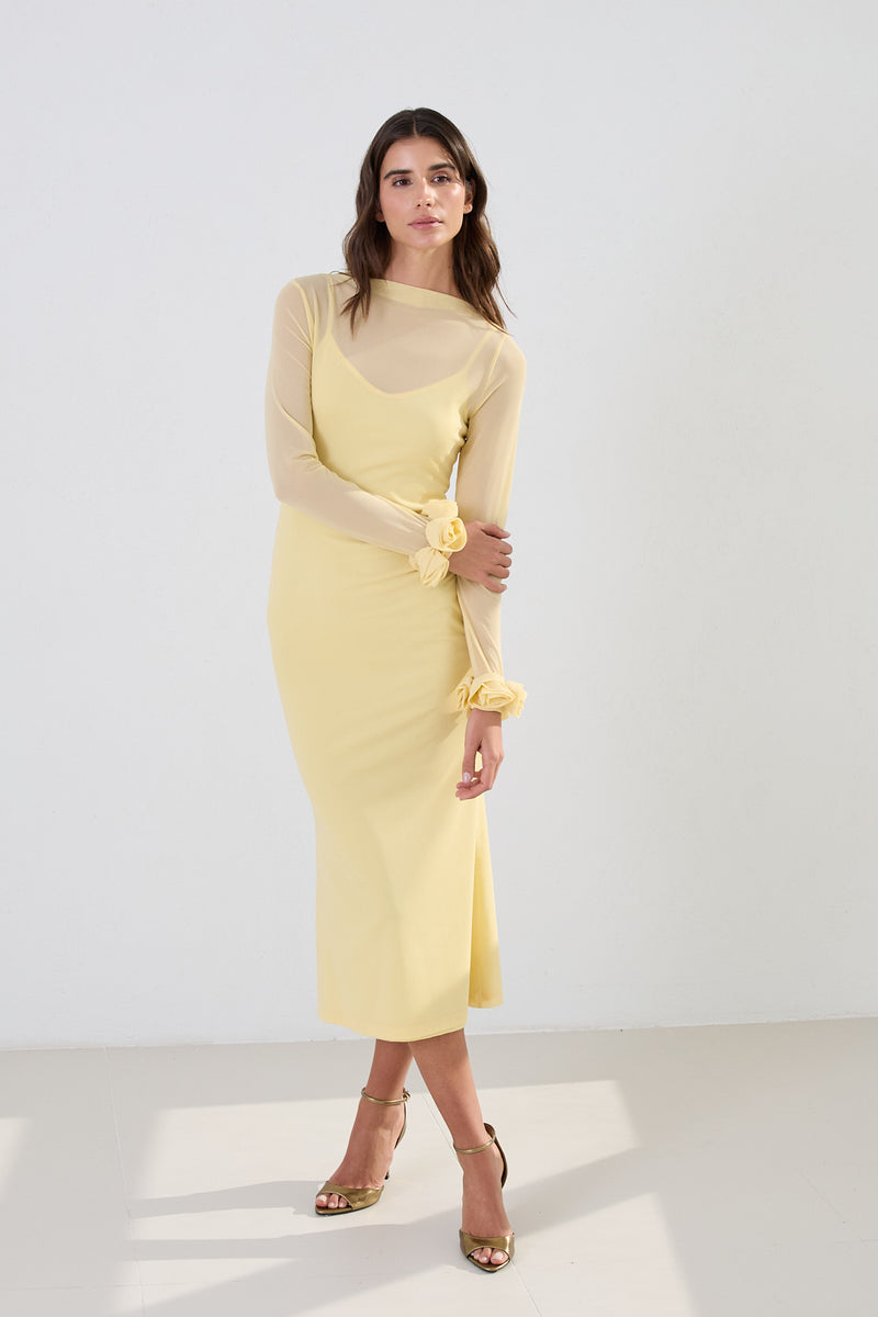 Setre Transparent Sleeve Midi Dress Light Yellow