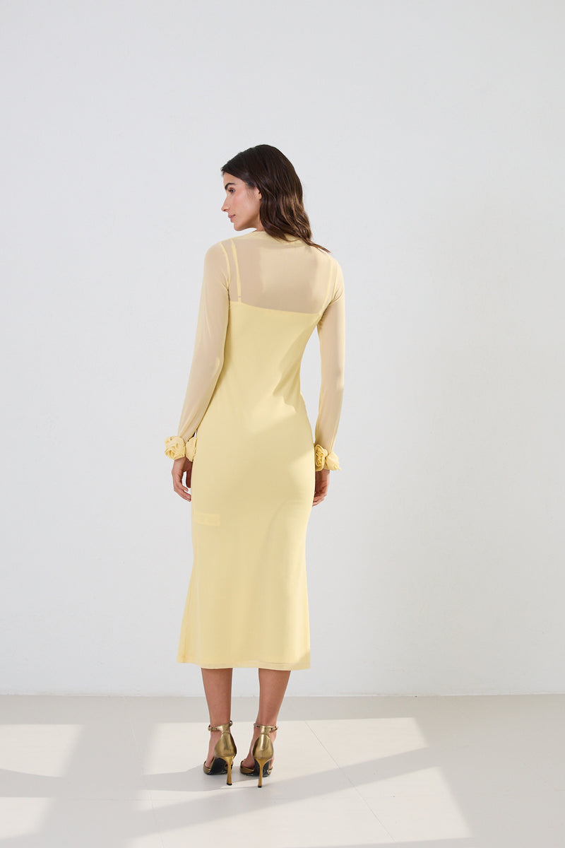 Setre Transparent Sleeve Midi Dress Light Yellow