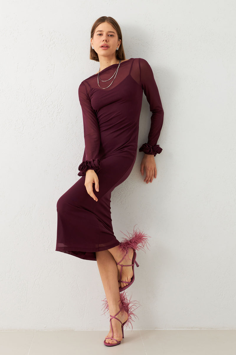 Setre Transparent Sleeve Midi Dress Sour Cherry