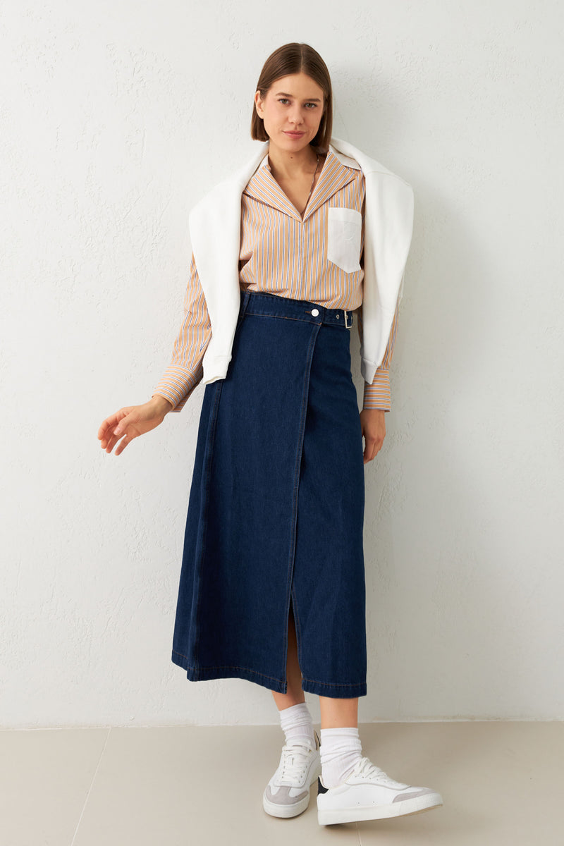 Setre Asymmetric Closure Denim Skirt Navy