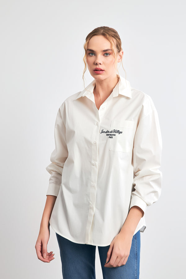 Setre Text Embroidered Solid Shirt White