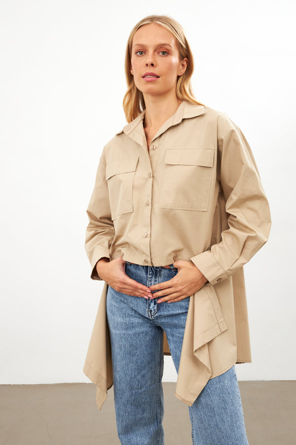 Setre Asymmetric Detail Pocket Long Sleeve Shirt Beige