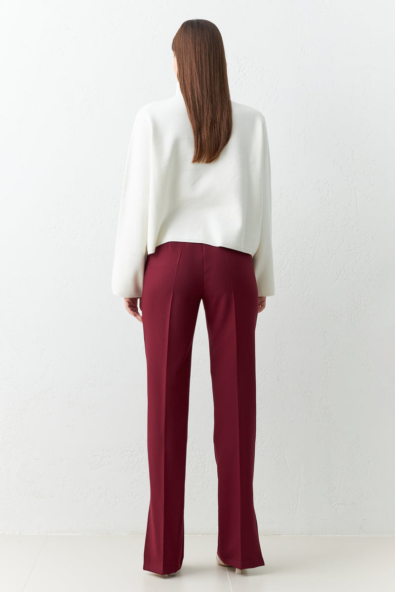 Setre Waist Detailed Pocketed Full Pattern Trousers Burgundy