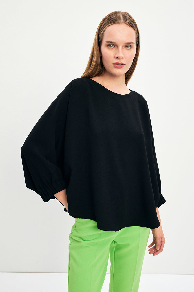 Setre Solid Long Sleeve Wide Blouse Black