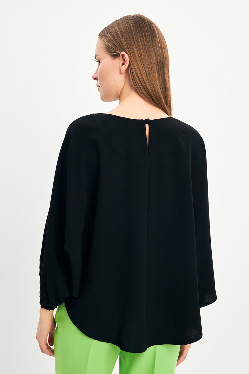 Setre Solid Long Sleeve Wide Blouse Black