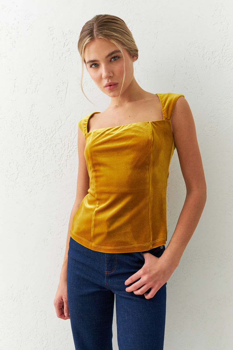 Setre Rectangular Neck Strap Blouse Mustard