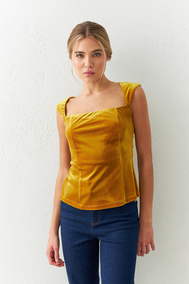 Setre Rectangular Neck Strap Blouse Mustard