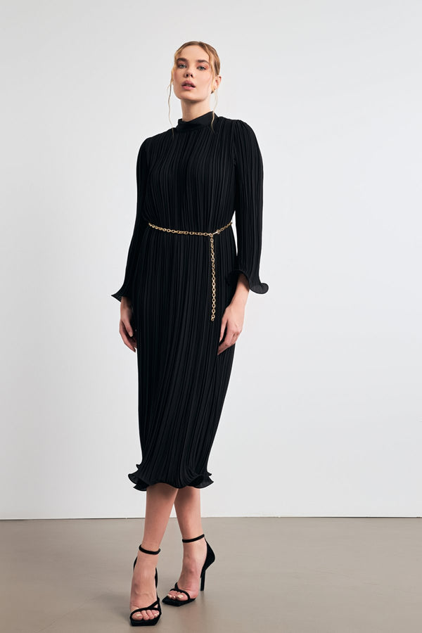 Setre Belt Detailed Pleated Dress Black