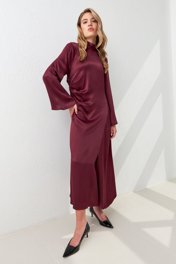 Setre Halter Neck Detail Midi Length Dress Burgundy