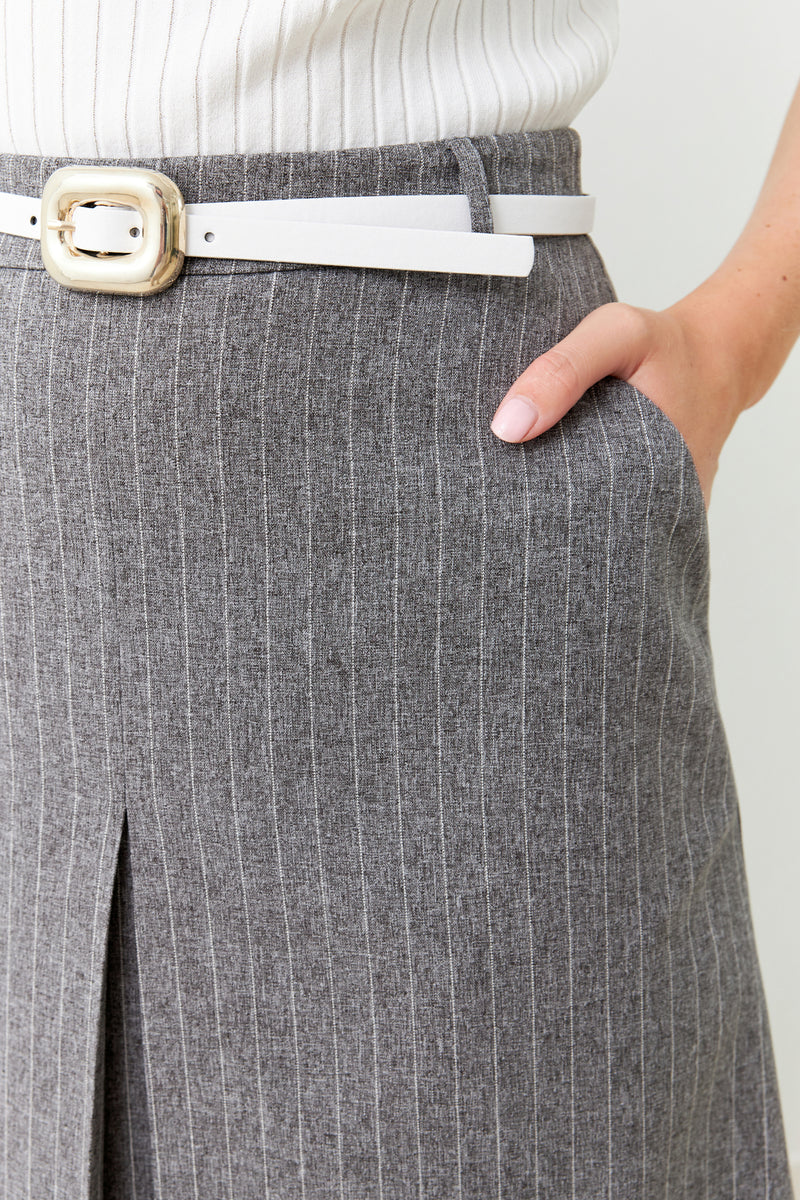 Setre Striped Asymmetrical Detailed Pocket Midi Skirt Grey