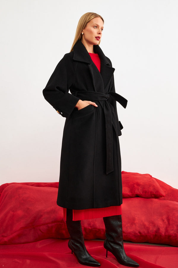 Setre Belt And Sleeve Detailed Coat Black