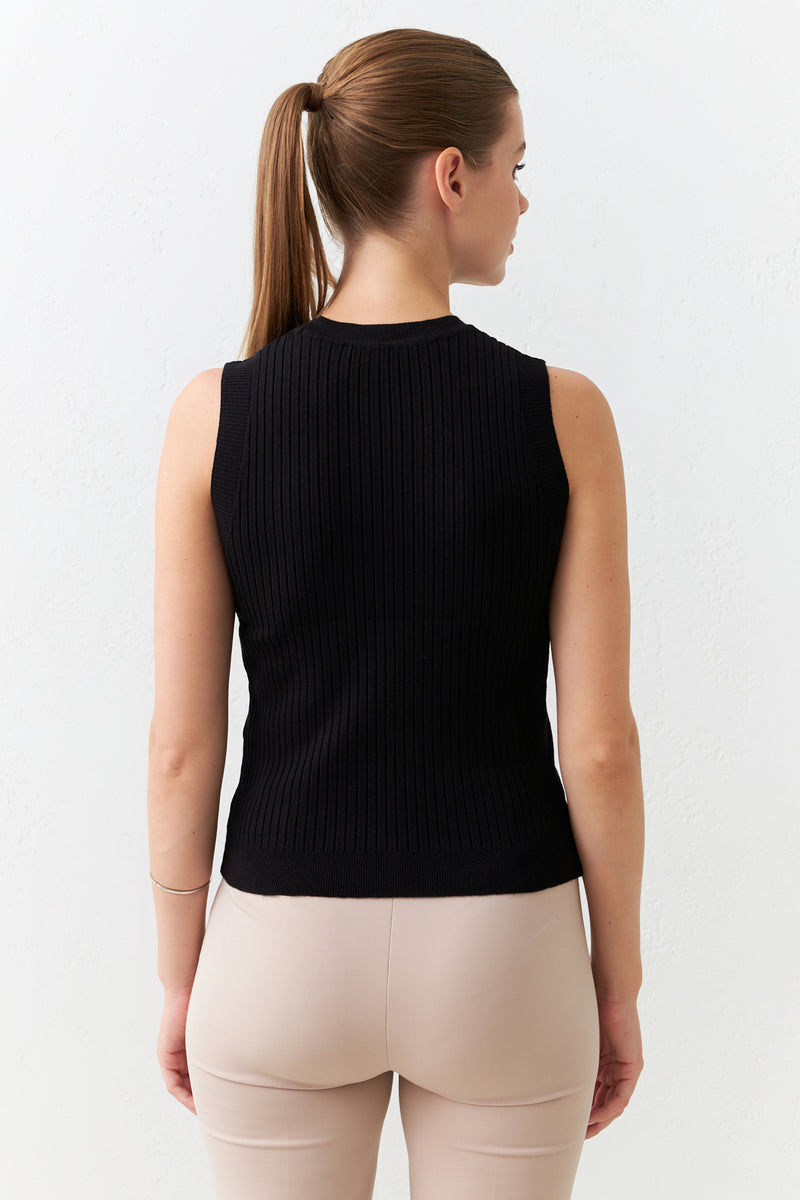 Setre Stripe Detailed Sleeveless Knitwear Black