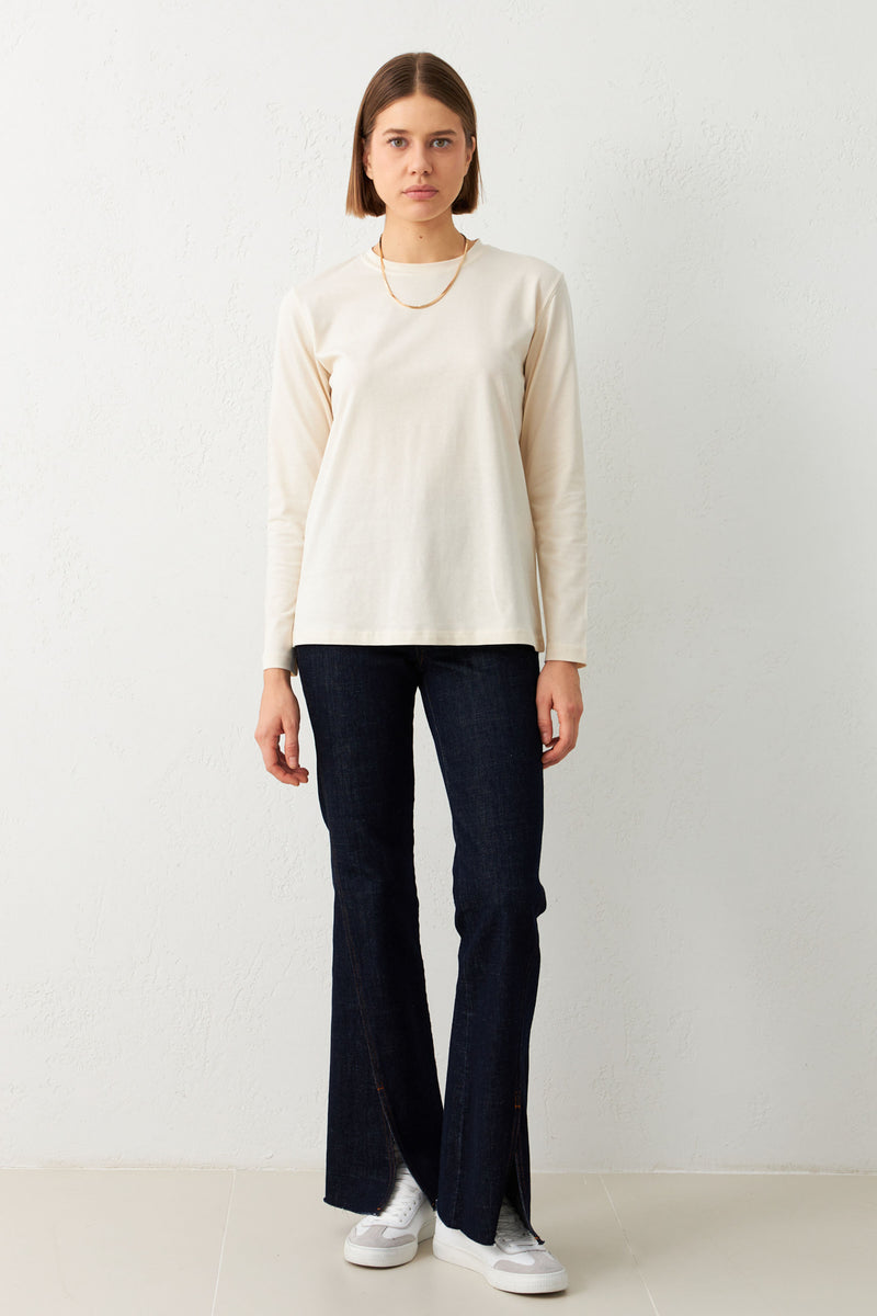 Setre Crew Neck Long Sleeve T-Shirt Cream