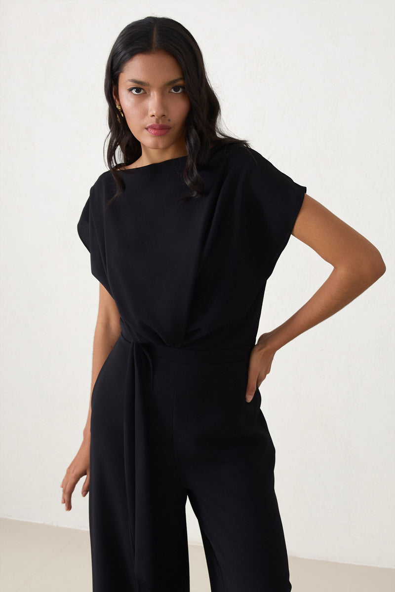 Setre Draped Tie Detail Jumpsuit Black