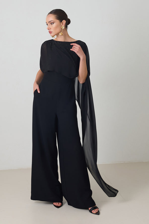 Setre Scarf Detailed Embellished Jumpsuit Black