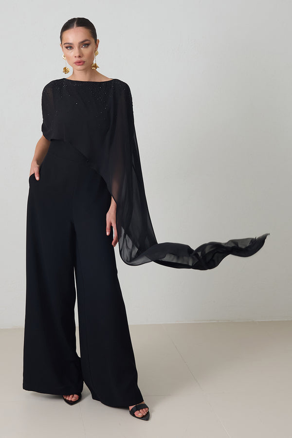 Setre Scarf Detailed Embellished Jumpsuit Black