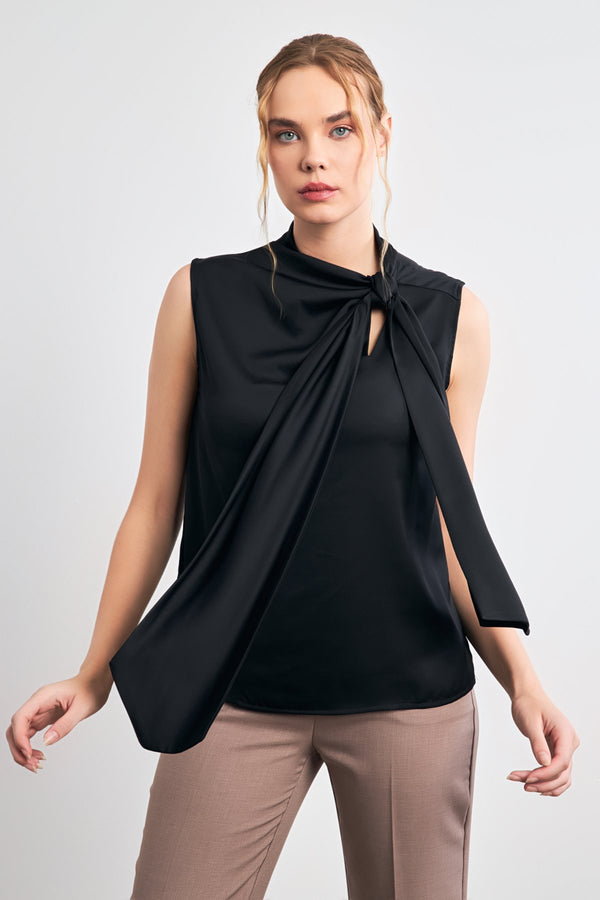 Setre Collar Tie Detail Blouse Black