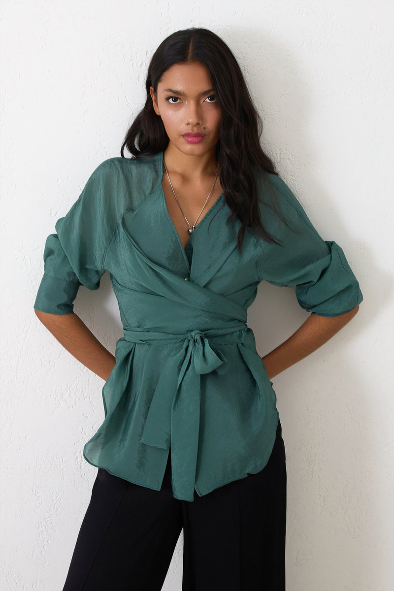 Setre Wrap Tie Detail Blouse Green