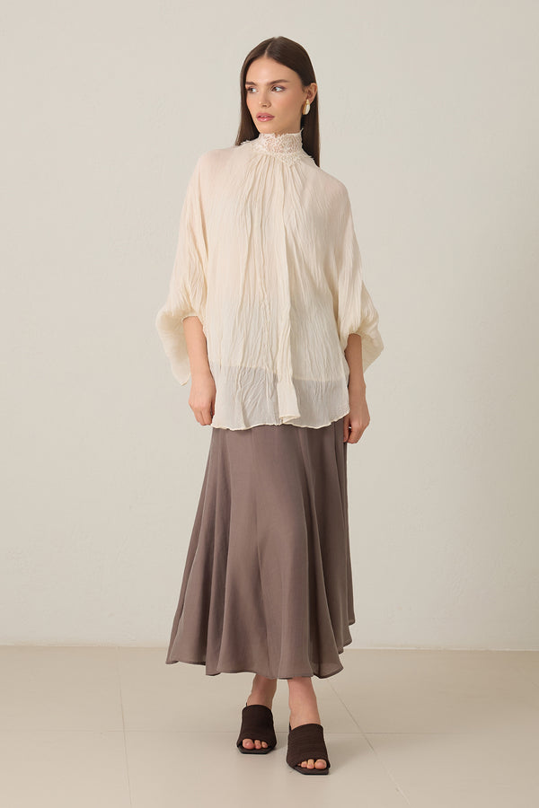 Setre Tulle Detailed Casual Cut Blouse Cream