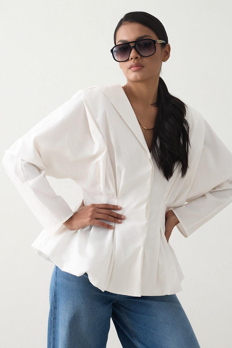 Setre Waist Accent Detail Blouse Ecru