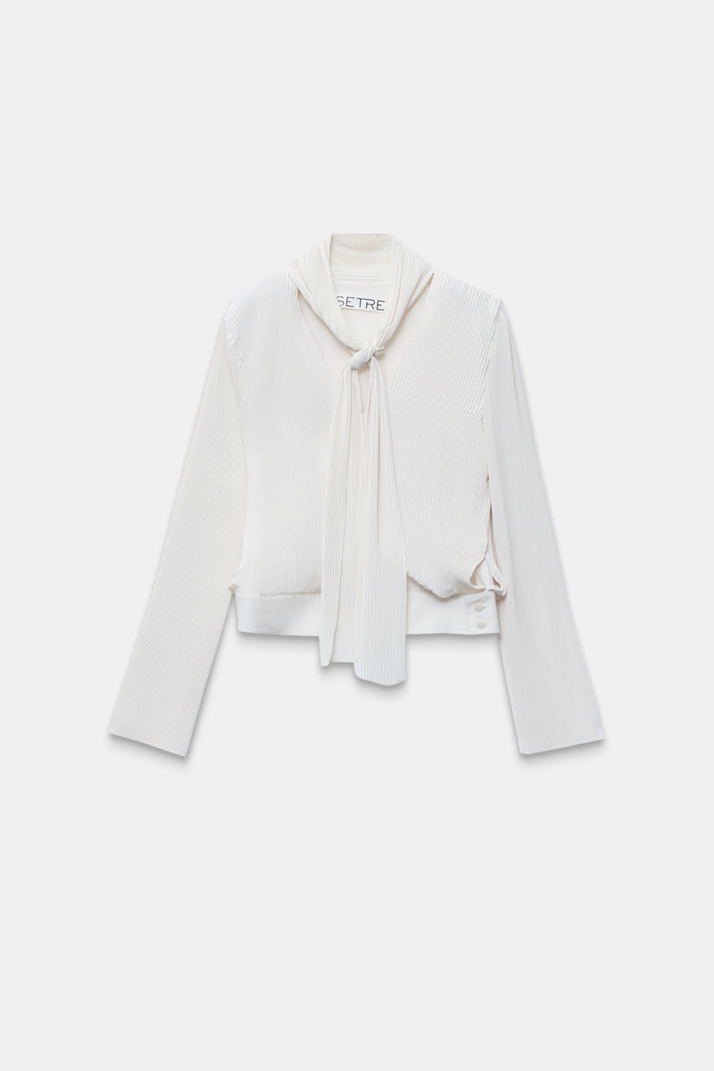 Setre V Neck Blouse With Neck Tie Detail Cream