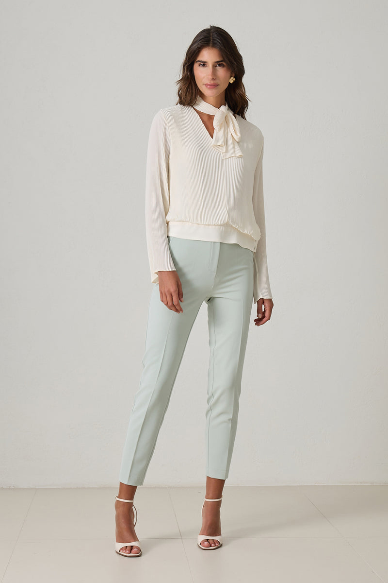 Setre V Neck Blouse With Neck Tie Detail Cream