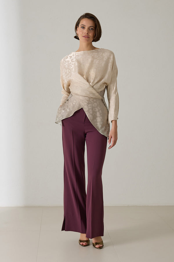 Setre Asymmetric Relaxed Cut Patterned Blouse Beige