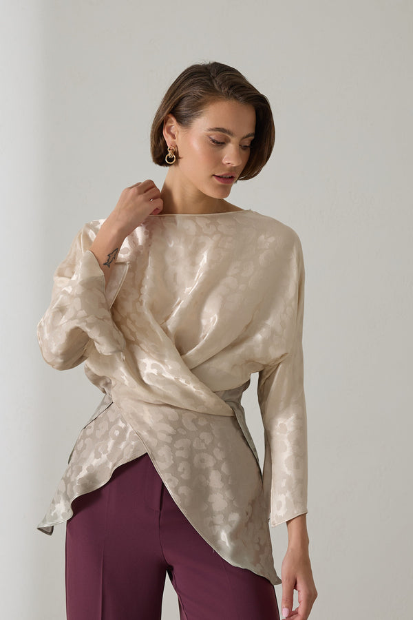 Setre Asymmetric Relaxed Cut Patterned Blouse Beige