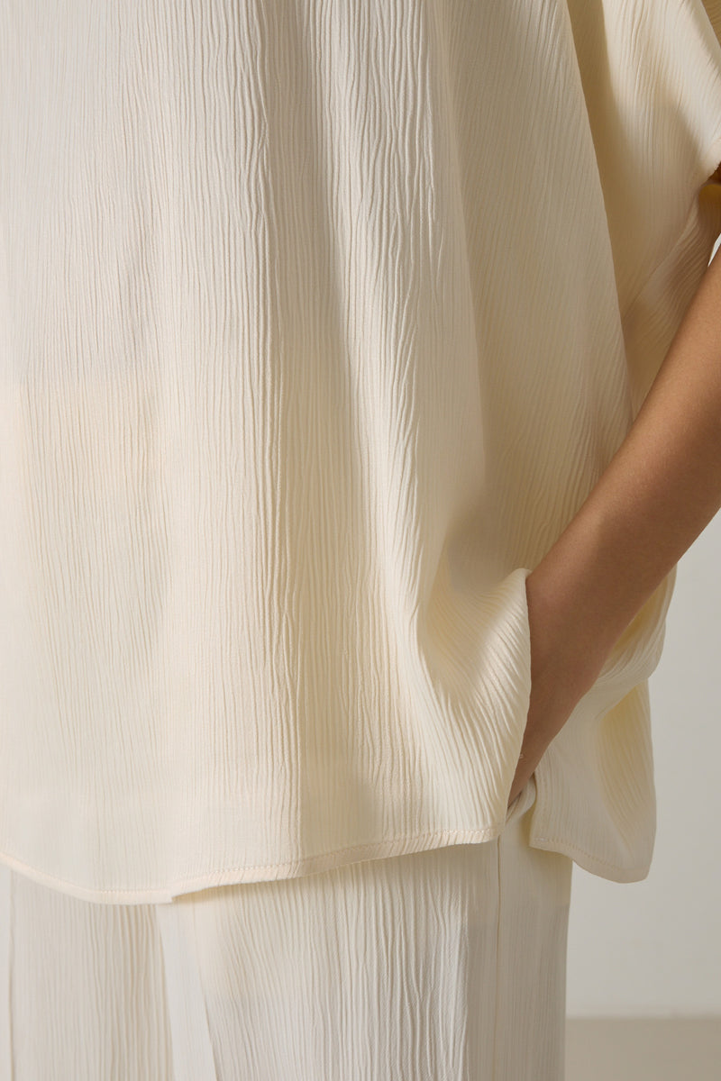 Setre Neck And Sleeve Detailed Blouse With Trousers Cream