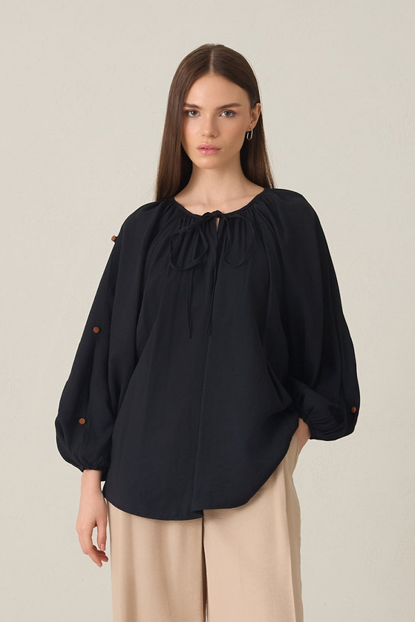 Setre Button And Sleeve Detailed Blouse Black