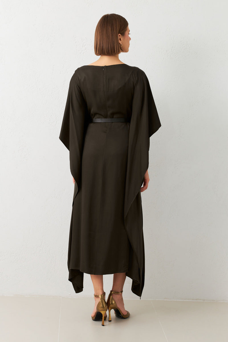 Setre Belt Detailed Asymmetrical Midi Dress Brown