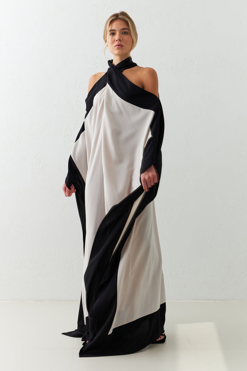 Setre Dress With Asymmetrical Detail On The Neck Beige - Black