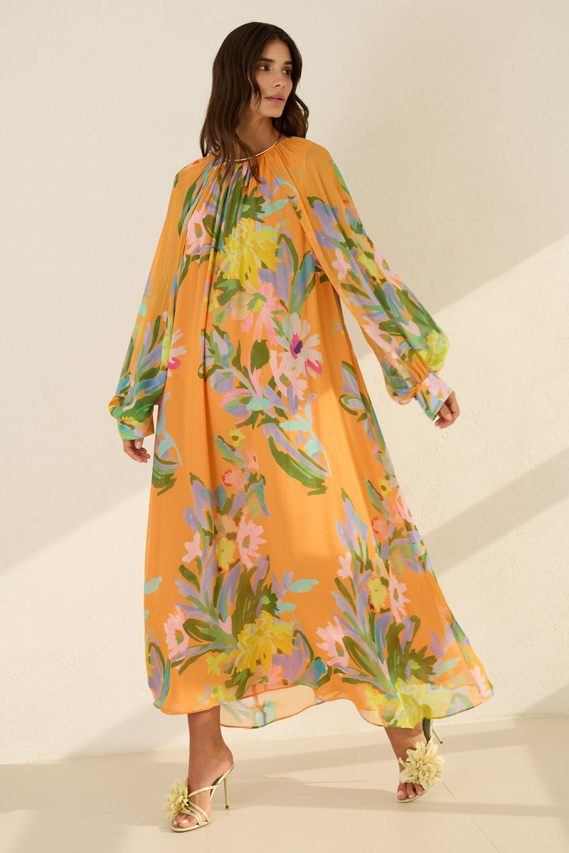 Setre Floral Print Maxi Dress Orange