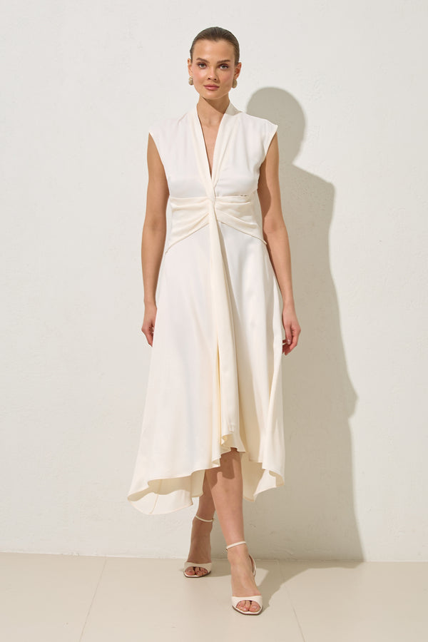 Setre Waist Detailed Midi Sleeveless Dress Cream