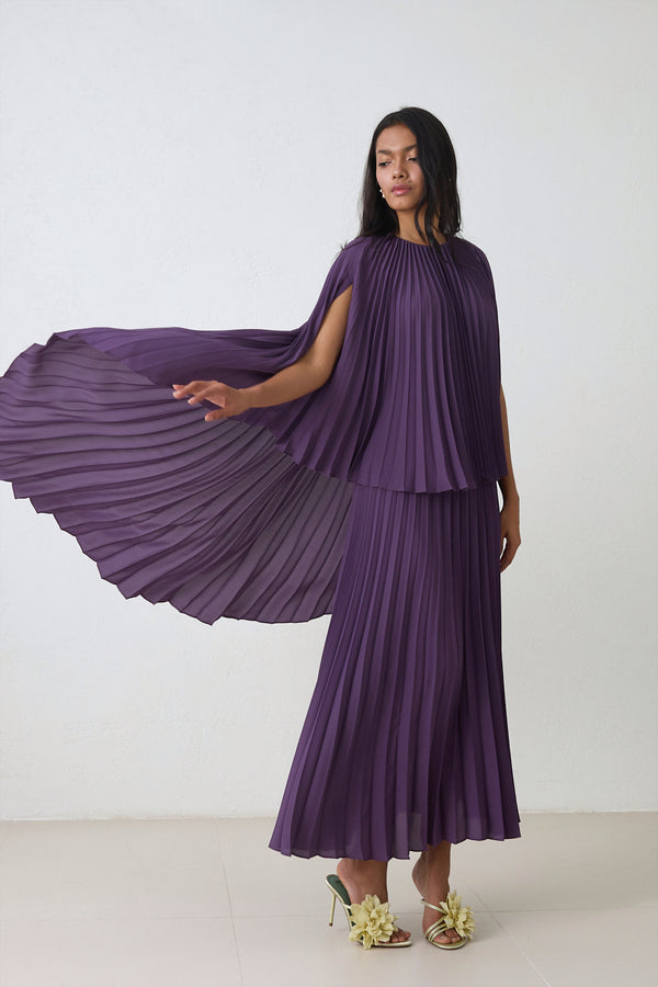 Setre Two-Piece Form Pleated Dress Prune