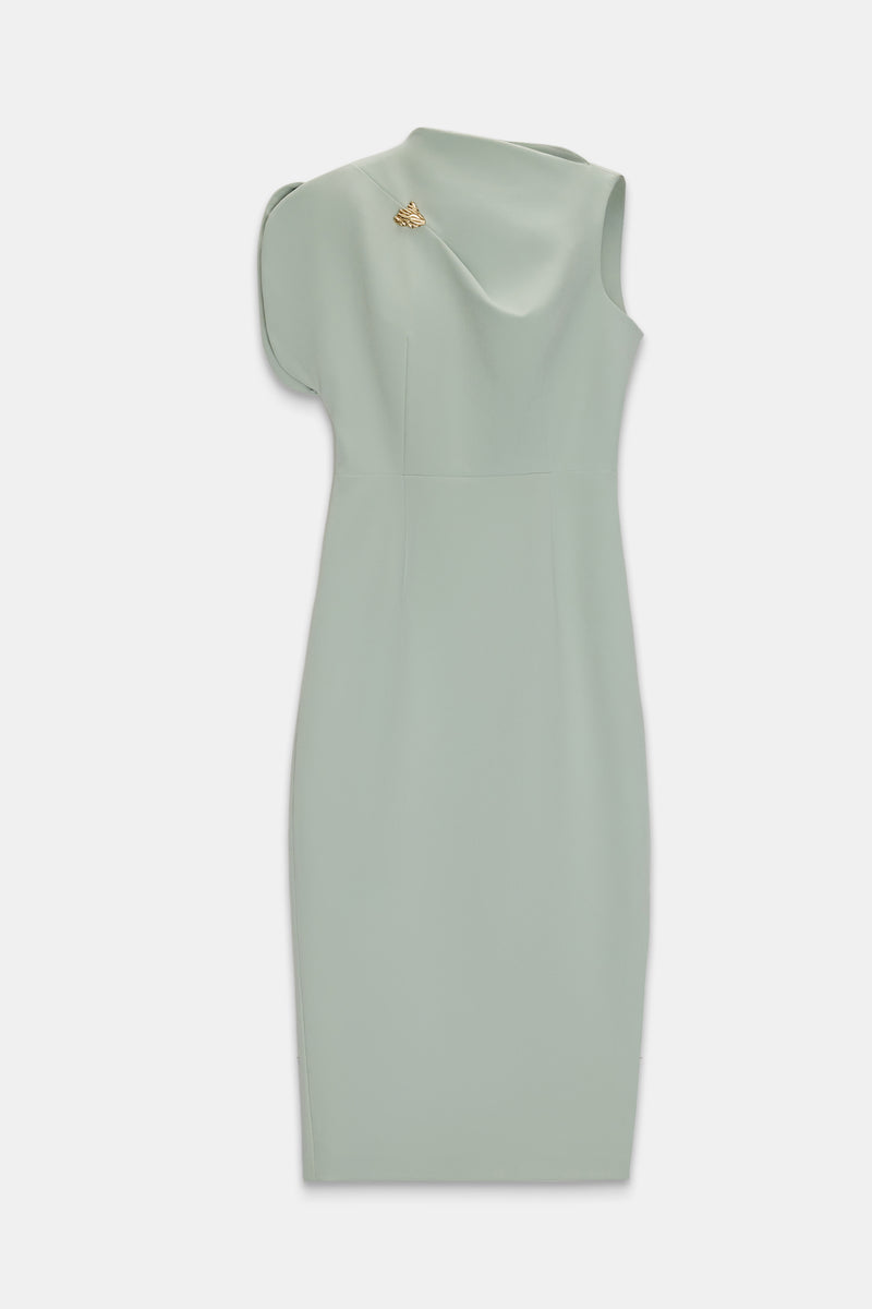 Setre One Shoulder Detailed Full Cut Midi Length Dress Green