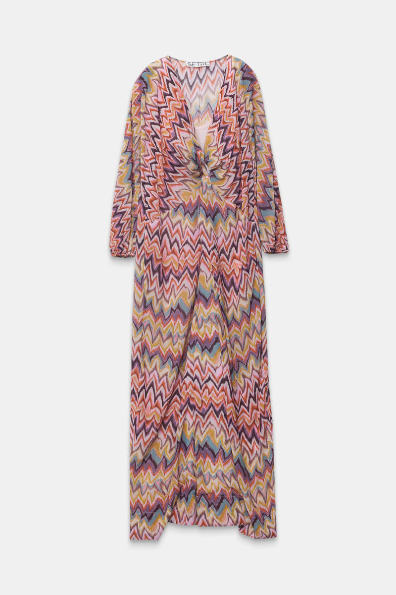 Setre V Neck Patterned Long Sleeve Dress Purple