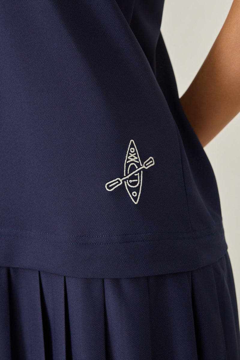 Setre Collar And Pleated Short Sleeve Dress Navy Blue