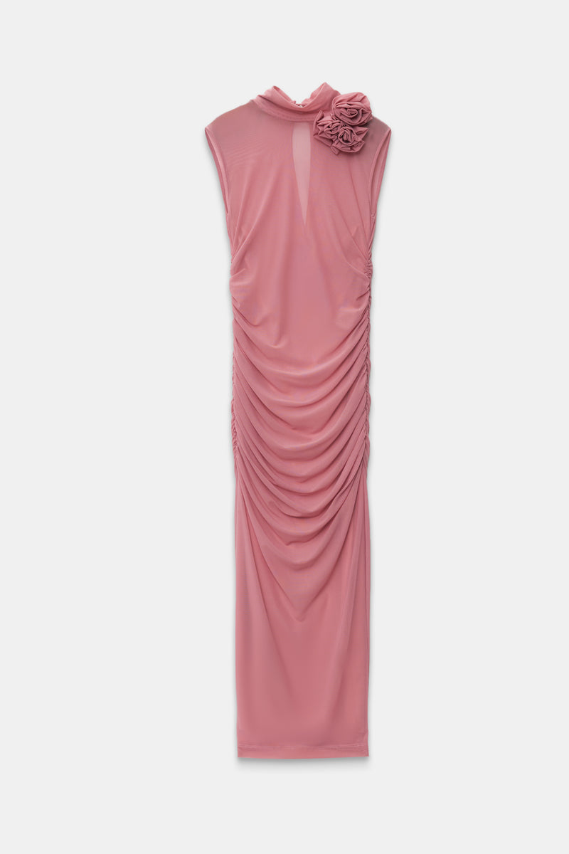 Setre Rose Applique Draped Dress Pink